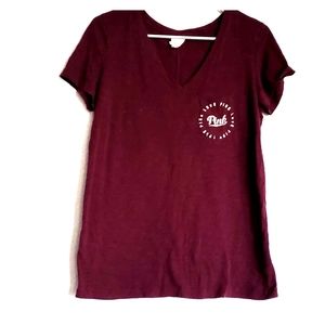 PINK pocket V-Neck. MAROON in color.